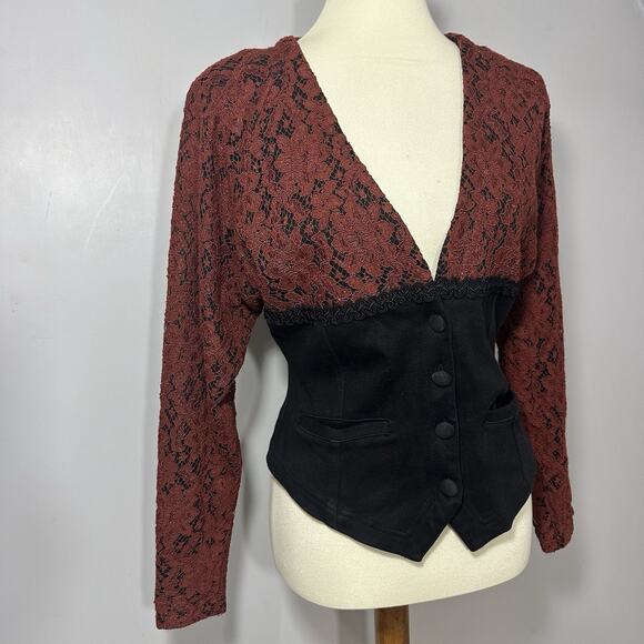 Vintage Lace Corset Top Womens Burgundy Regency Punk Whimsigoth Romance Medium - Picture 5 of 12